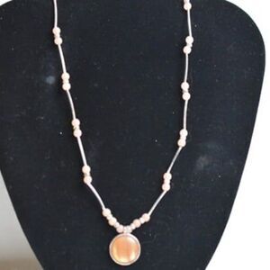 KC Stamped Pretty In Peach Silver Tone Tube Beaded Pendant Gently Worn Necklace